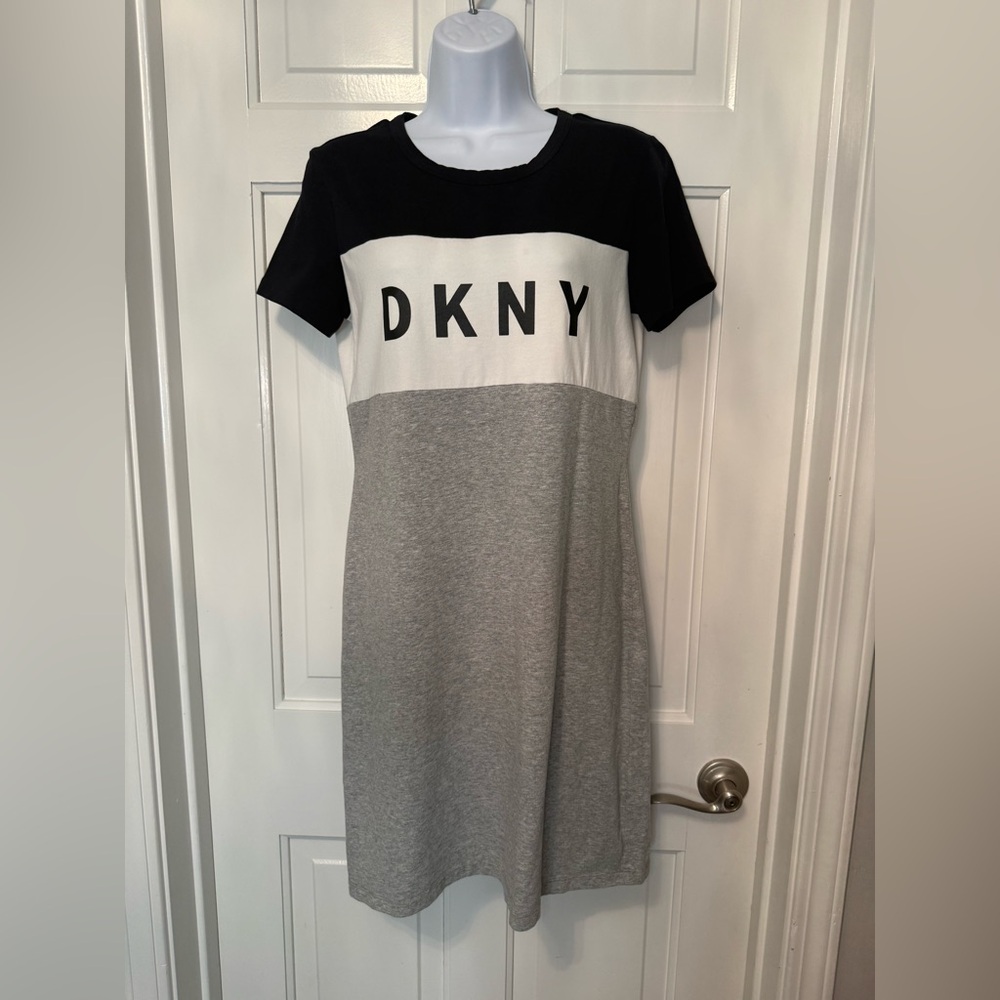 DKNY Black and White Colorblock Midi Dress